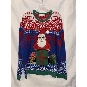 Jolly Sweaters Ugly Christmas Sweater Cool Santa With Gifts Front Pocket XL